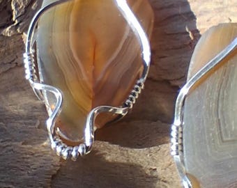 Sterling Silver Wrapped Lake Superior Agate Earrings