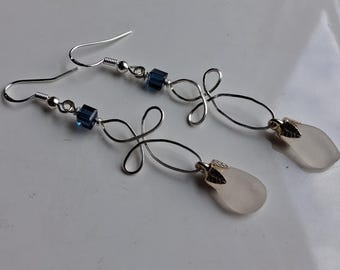 Celtic Cross style Lake Superior Beach Glass Earrings