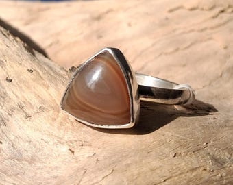 Handcrafted Lake Superior Agate in Silver Ring size 8