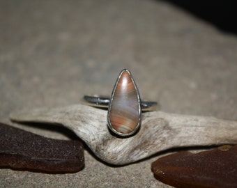 Teardrop Lake Superior Agate Sterling Silver Ring Sz7