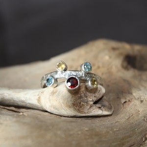 Sterling Silver Garnet, Topaz, and Golden Citrine Ring Sz 9