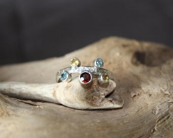 Sterling Silver Garnet, Topaz, and Golden Citrine Ring Sz 9