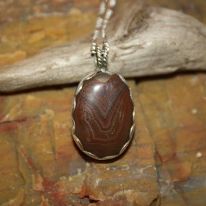 Natural Lake Superior Agate in Sterling Silver Pendant Necklace