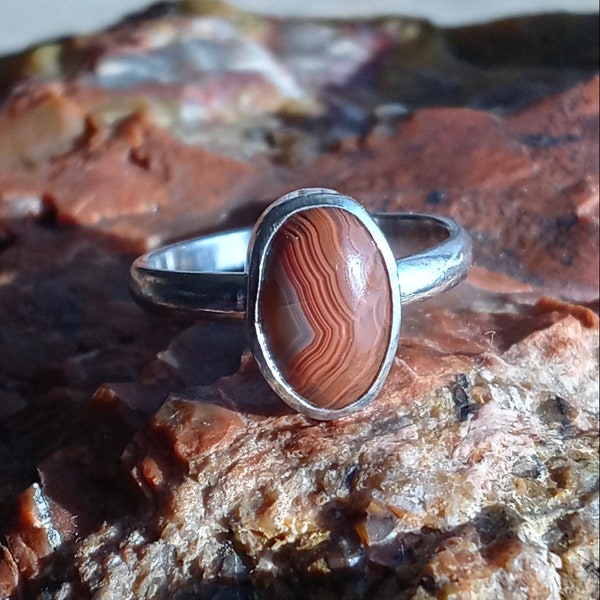 Sterling Silver Lake Superior Agate Ring size 5.5