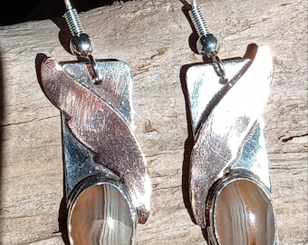 Sterling Silver Bezel Set Lake Superior Agate Earrings