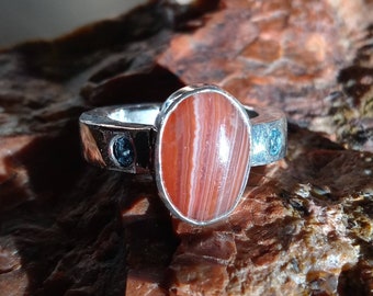 Sterling Silver Lake Superior Agate and Aquamarine Ring size 7