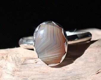 Sterling Silver Lake Superior Agate Ring - Size 12
