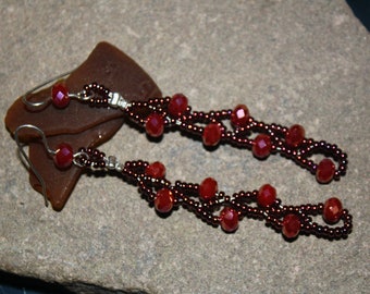 Handwoven Seed Bead and Czech Fire Glass Earrings