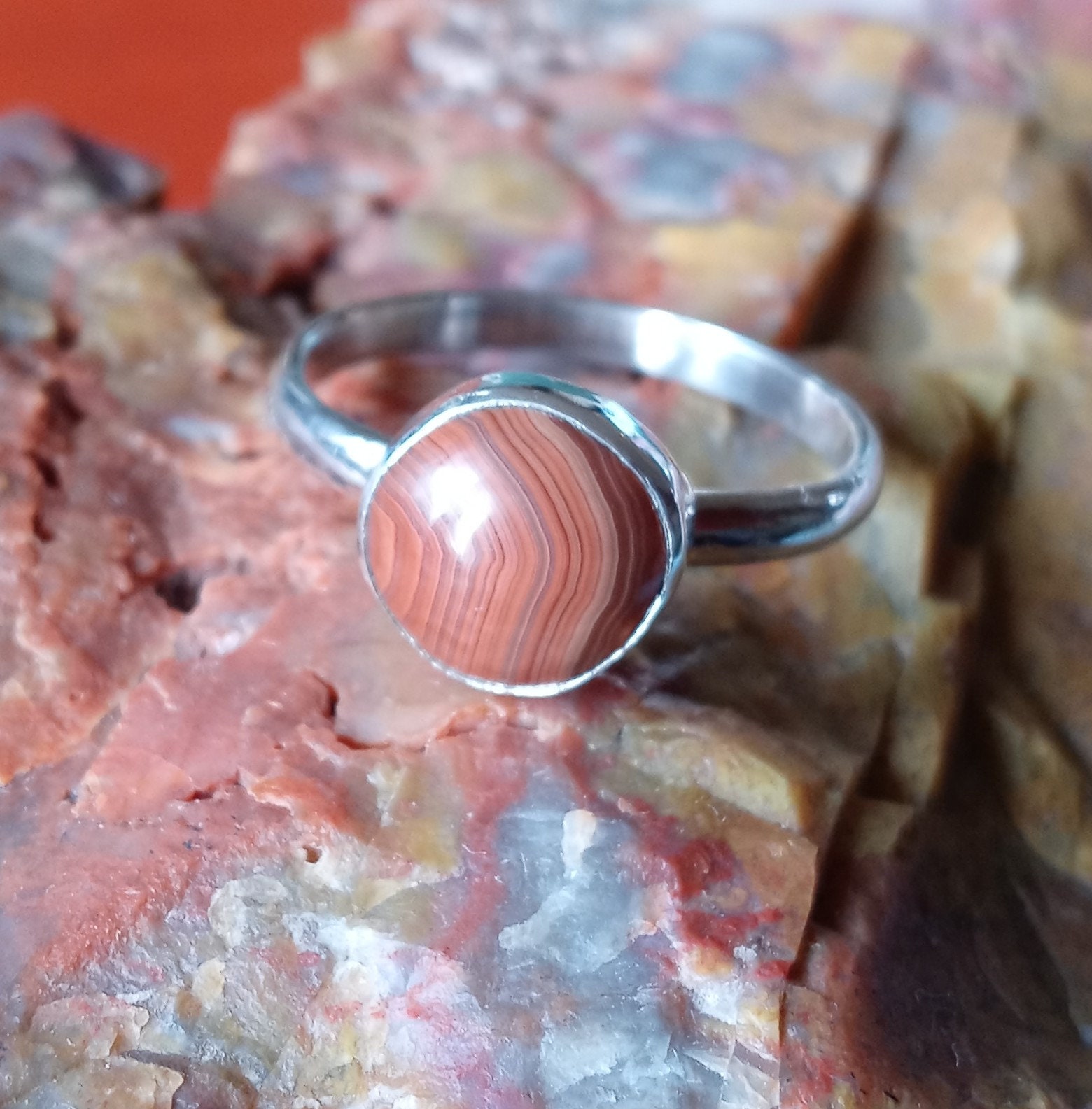 Bague en argent sterling avec agate du lac Supérieur taille 10