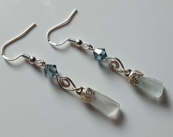 Lake Superior Beach Glass & Swarovski Crystal Earrings