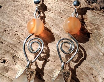 Lake Superior Beach Glass & Carnelian Earrings