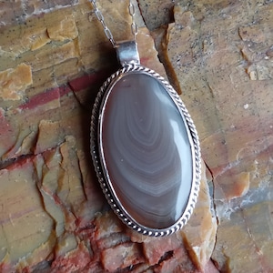Sterling Silver Lake Superior Agate Pendant Necklace