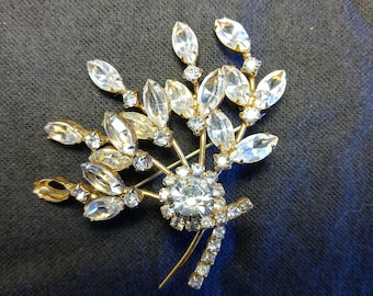 Vintage Rhinestone Fan Brooch