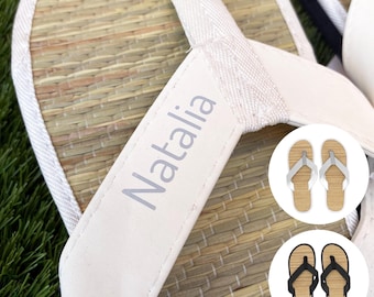 Laser Engraved Straw Flip Flops, Custom Logo, Wedding Gift