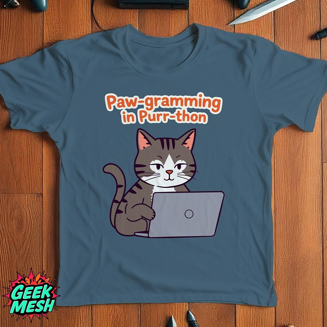 Paw-gramming in Purr-thon Cat T-shirt, Funny Programming Tee, Blue ...
