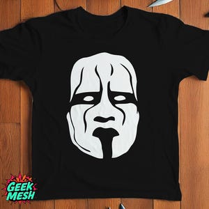 Sting Face Paint Silhouette T-Shirt, Iconic Wrestling Legend Graphic Tee, Black Shirt with White Sting Face Paint, Wrestling Fan shirt