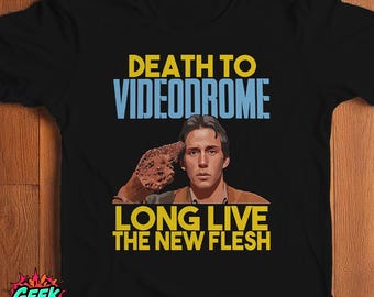Videodrome T-Shirt - Black, 'Death to Videodrome, Long Live the New Flesh' - Cult Classic Horror Sci-Fi Cronenberg Tribute