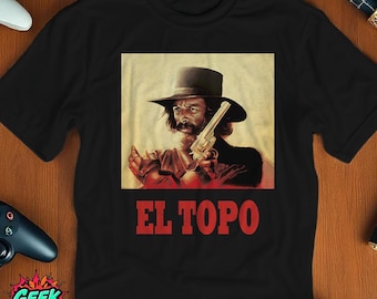 Black 'El Topo' T-Shirt, Alejandro Jodorowsky Film Tribute Tee, Cult Classic Movie Graphic Shirt, Artistic Western-Inspired Design