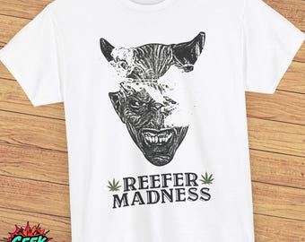 Reefer Madness T-Shirt, Vintage Cult Movie Tee, Devil Design, Classic Propaganda Film Shirt, Retro 1930s Cinema, White Unisex Tee