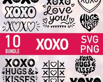 XOXO SVG - Valentine&#39;s Day Heart png - Hugs and Kisses SVG Vector Clipart - 10 Laser Cut File Bundle - Cutting Art xTOOL Glowforge Cricut
