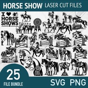 Pferdeshow SVG - Springreiten SVG - Laser geschnittene Datei-Bundle - Reiter PNG Vektor Clipart - Pony Schneidekunst xtool Glowforge Cricut Designs