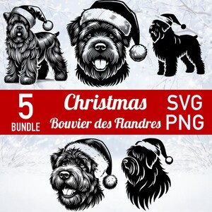 Weihnachten Bouvier des Flandres SVG - Weihnachtsmütze Hund Laser geschnitten Datei-Bundle - 5 PNG Vektor Clipart Schneidekunst - süßer Urlaub xTool Glowforge
