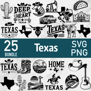 Paquete SVG de Texas - Esquema del estado de los Longhorns PNG - Imágenes prediseñadas vectoriales para el hogar - Archivo cortado con láser de Cowboys, cactus, barbacoa universitaria, para xTOOL Glowforge