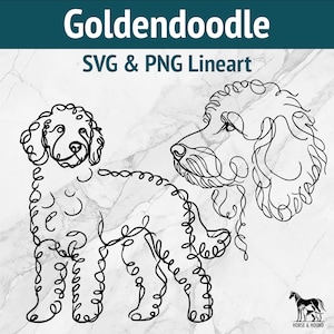 Arte lineal de Goldendoodle SVG - Arte lineal de perro doodle PNG Clipart vectorial - Paquete de archivos cortados con láser Cricut xTOOL Glowforge - Amante de los labradoodles