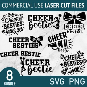 Cheer Bestie SVG - Bestie Shirt SVG - Cheerleading lasergesneden bestandsbundel - Bffs PNG-vectorillustraties - snijkunst voor xTOOL Glowforge Cricut