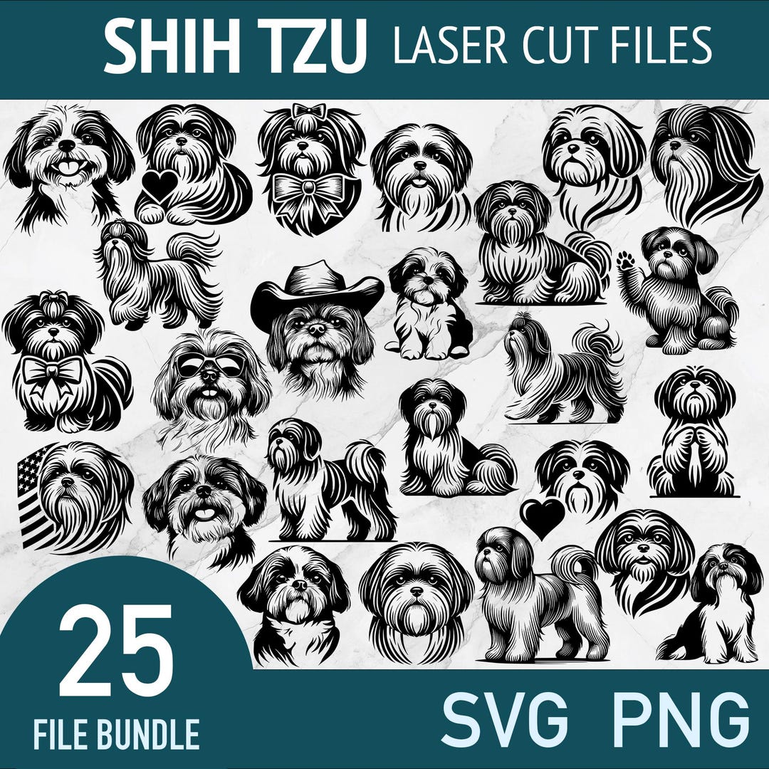 Shih Tzu SVG - Dog Laser Cut File Bundle - Line PNG Vector Clipart ...
