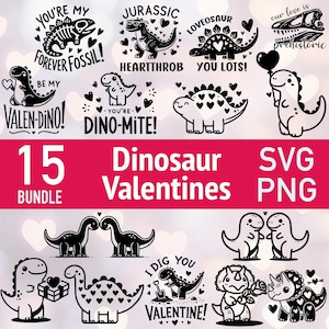 San Valentín SVG - Dinosaurio San Valentín SVG - Paquete de archivos cortados con láser - Feliz día PNG Vector Clipart - Lindos diseños de moda - xTOOL Glowforge