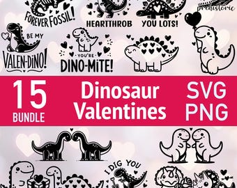 Valentines SVG - Dinosaur Valentine SVG - Laser Cut File Bundle - Happy Day PNG Vector Clipart - Cute Trendy Designs - xTOOL Glowforge