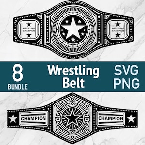 Cinto de luta livre SVG - 8 Pacote de arquivos de corte a laser de boxe campeão - PNG Vector Clipart Digital Download - Design de esportes profissionais para gravação Cricut