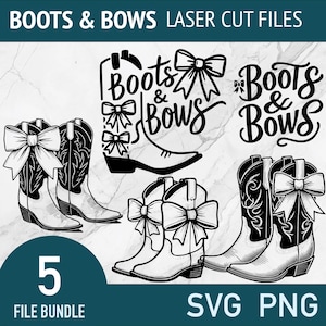 Stiefel und Bögen SVG Bundle, Cowgirl PNG Vektor Dateien, Western Laser Cut Dateien, Kokette Babyparty schneiden Art Cricut xtool Glowforge