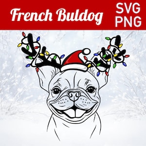 Weihnachten Französische Bulldogge SVG - Geweih Lichter Süß Frenchie Multi-Layer Bundle - DIY Urlaub Hund Geschenke Shirt Becher - Vektor Clipart Cricut