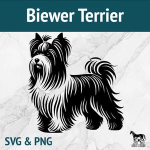 Biewer Terrier SVG - Raças de cães Silhueta PNG Vector Clipart - Pacote de arquivos cortados a laser Cricut xTOOL Glowforge - Amante de animais de estimação Filhote de cachorro de brinquedo fofo