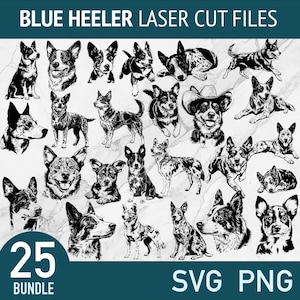 Blue Heeler SVG - Perro pastor australiano SVG - Paquete de archivos cortados con láser - Imágenes prediseñadas vectoriales PNG de pastoreo rojo para xTOOL Glowforge Cricut