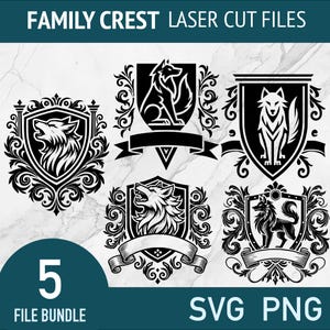 Heraldiskt vargvapen SVG-paket: Laserskuret PNG-filpaket Familjesköldlogotyp
