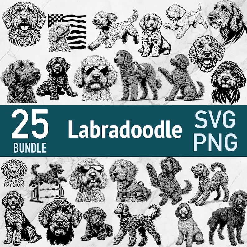 Labradoodle SVG - 25 Laser Cut File Bundle - Doodle Dog PNG Vector ...