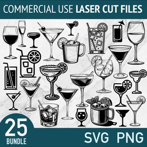Cocktail SVG Bundle - Happy Hour SVG - alcool vin boisson Laser Cut File Bundle - PNG Vector Clipart Cutting Art pour xTOOL Glowforge Cricut