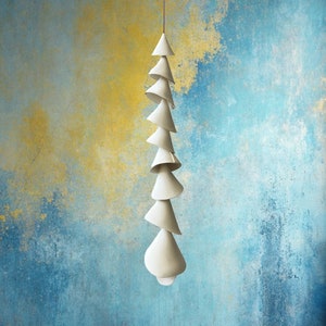 9 tier One medium off white clay Ceramic wind chime wind chime-patio wedding gift wabi sabi bell gift for her-wedding bell-couple image 9