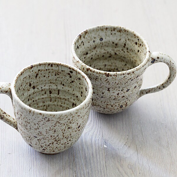 His and Hers Pair of Smaller Wheel Thrown Stoneware Clay Coffee cups or mugs
