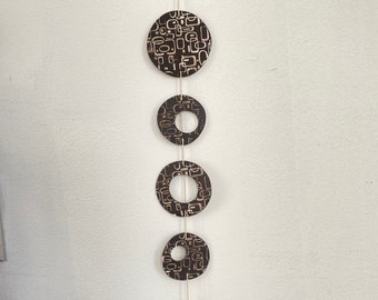 One black clay- Ceramic wall hanging-circles, sculpture- wedding gift- wabi sabi-gift for her- art piece, pottery, boyfriend gift-wabisabi