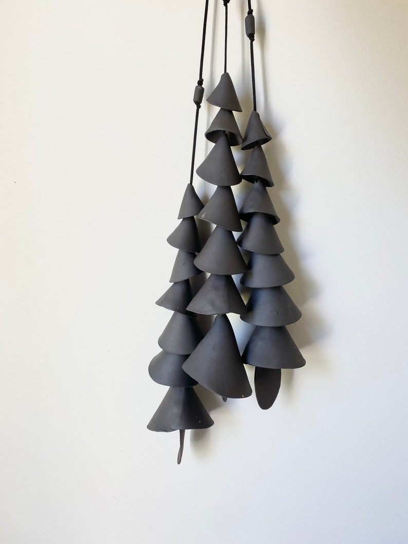7 tier ceramic black cone medium wind chimes, with 7 bells, 1 strand , 2-3 feet long Ceramic wind chime, bff gift, house warming gift image 3