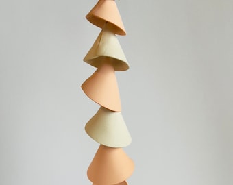 6 tier - One orange and white  clay- Ceramic wind chime -wind chime-patio- wedding gift- wabi sabi- bell- gift for her- boyfriend gift-bell