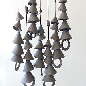 One small black clay with ring clapper- Ceramic wind chime -wrap wind chime-patio- wabi sabi- bell- gift for her- boyfriend gift-wind chimes