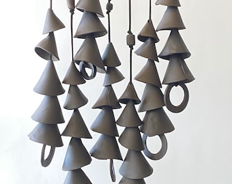One small black clay with ring clapper- Ceramic wind chime -wrap wind chime-patio- wabi sabi- bell- gift for her- boyfriend gift-wind chimes