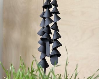 7 tier ceramic black cone medium wind chimes, with 7 bells, 1 strand , 2-3 feet long Ceramic wind chime, bff gift, house warming gift