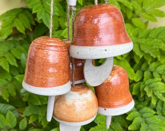 5 orange Ceramic Handmade bells, wind chime, stoneware , decor, beach house decor, gift for her, house warming gift, gift for mom, garden