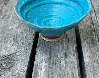 1 medium Hand Built footed,  thin porcelain deep blue bowl , Modern contemporary style